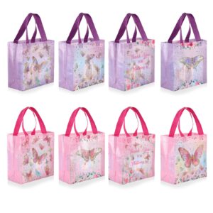 piqiya 16pcs non woven gift bags, butterfly party favor bags, girl birthday gift bags, thank you bag for baby shower,wedding,thanksgiving