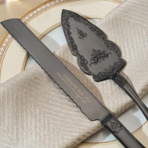 AW Bridal Black Wedding Cake Knife And Server Set, Vintage Cake Cutting Set for Wedding, Personalized Cake Cutter Wedding Gift Bridal Shower Gift Anniversary Engagement Gift For Couple