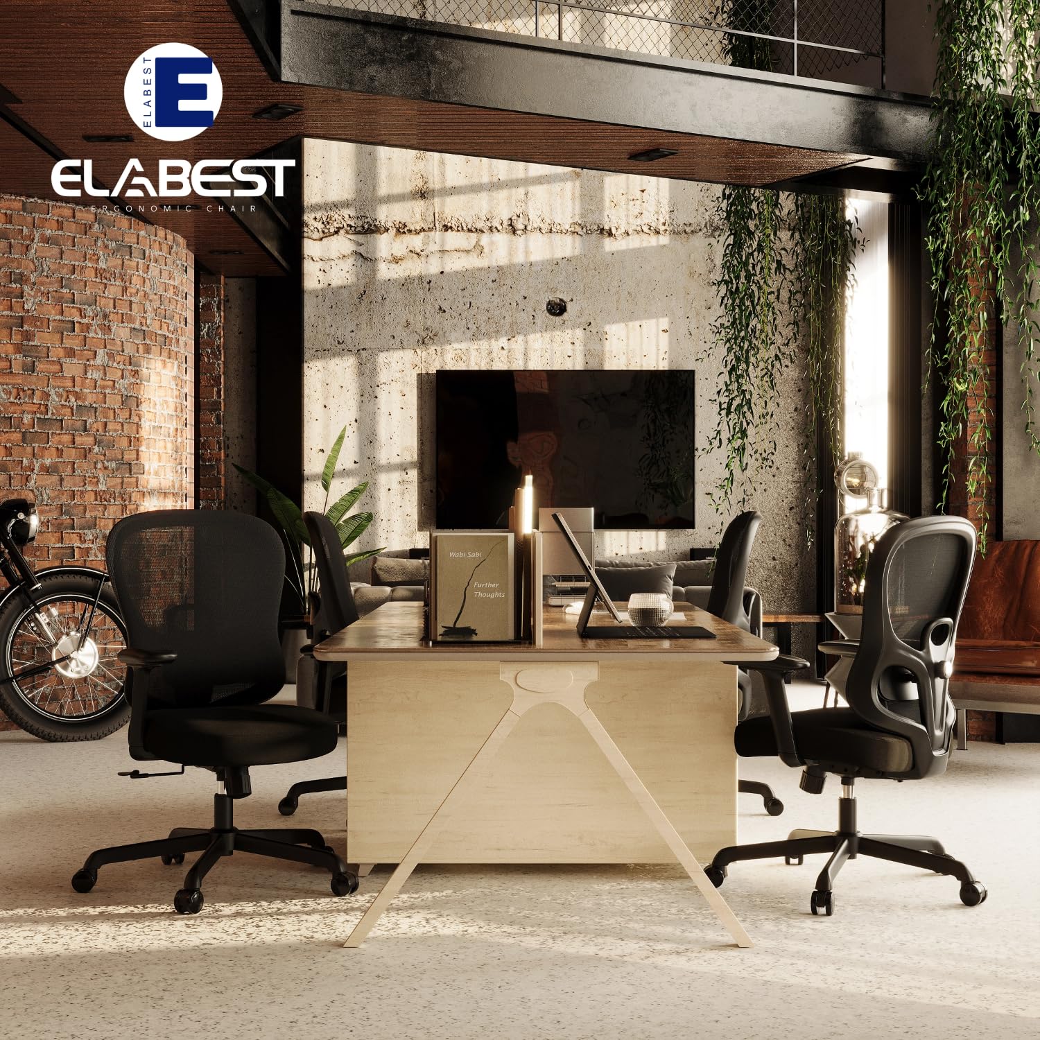 ELABEST Ergonomic Office Chair,Home Desk Chair with Mesh Back,Adjustable Lumbar Support,Built-in Springs Wide Seat,Executive Task Chair with 3-D Big Armrests,Tilt Function,Computer Desk Chair