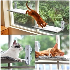 pettycare Cat Window Perch, Cordless Cat Window Hammock Bed with 4 Strong Suction Cups, Foldable Cat Window Seat for Inside Hold Up to 40lbs, Solid Metal Frame and Soft Reversible Two Fabrics Cover