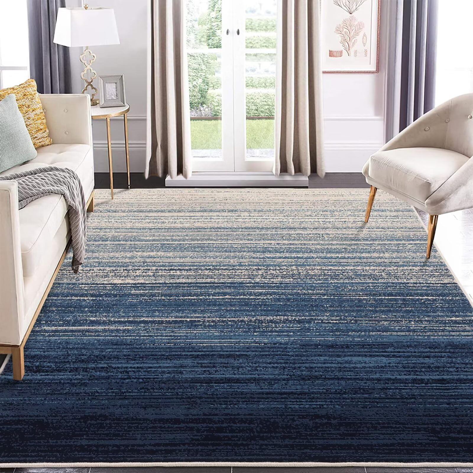 COZYLOOM 12x18 Area Rug Large Indoor Plush Rug Modern Ombre Area Rug for Living Room Retro Abstract Throw Carpet Non-Shedding Aesthetic Rug Contemporary Grediant Farmhouse Office Nursery Rug Blue