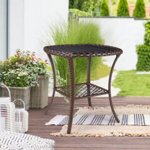 outdoor side table patio wicker coffee table outdoor end table rattan bistro table with storage & poly lumber table top square for outside balcony porch backyard deck brown