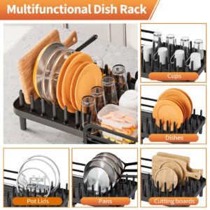 Urackify Extendable Dish Drying Rack for Kitchen Counter, Expandable Dish Rack with Plates, Glasses, Mugs, Drainboard, Pans & Pots Holder, Multifunctional Dish Dryer Drainer with 360° Swivel Spout