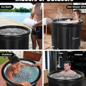 XL Ice Bath Tub for Athletes & Adults - 105 Gallons Ice Tub, Cold Plunge Tub with Cover, Ice Plunge Tub for Recovery & Cold Water Therapy, Inflatable Ice Bath Barrel for Indoor Outdoor- Black