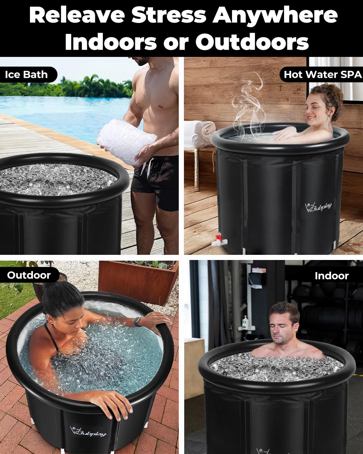 XL Ice Bath Tub for Athletes & Adults - 105 Gallons Ice Tub, Cold Plunge Tub with Cover, Ice Plunge Tub for Recovery & Cold Water Therapy, Inflatable Ice Bath Barrel for Indoor Outdoor- Black