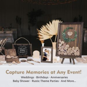 Aodaer Wedding Guest Book Alternative Drop Top Frame Heart Drop Wood Guest Book with Stand 122 Wooden Hearts Pens Box Mini Blackboard Rustic Wedding Decorations for Reception Baby Shower, Brown