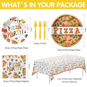 YJRJSC Pizza Birthday Party Supplies, Pizza Party Decorations Dinnerware, Paper Dinner Plate, Dessert Plate, Cup, Napkin, Disposable Fork, Pizza Theme Baby Shower Table Decorations Tableware, Serve 24