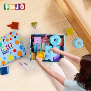 FNJO Toy Storage Bin,Foldable Toy Organizer with Lid, Playroom Organizer,Toy Holder,Storage Box for Magnetic Tiles and other gadget