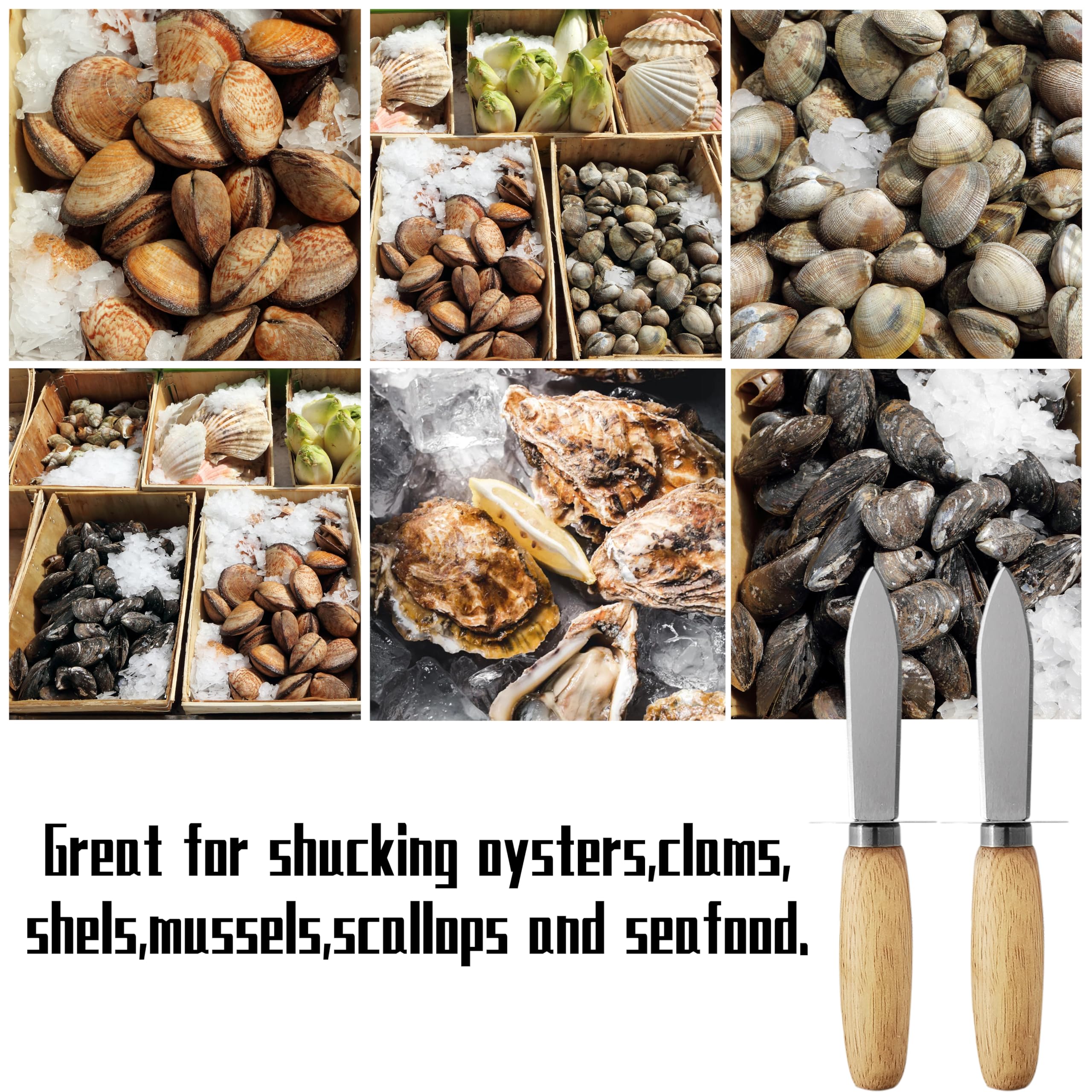 6pcs Oyster Shucking Knife Gloves Set,2pcs Stainless Steel Oyster Knives with Wooden Handle,2 Pairs Level 5 Cut Resistant Protection Gloves M&L,Knife Shucker for Seafood Oysters Clam Shell Shucking