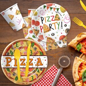 YJRJSC Pizza Birthday Party Supplies, Pizza Party Decorations Dinnerware, Paper Dinner Plate, Dessert Plate, Cup, Napkin, Disposable Fork, Pizza Theme Baby Shower Table Decorations Tableware, Serve 24