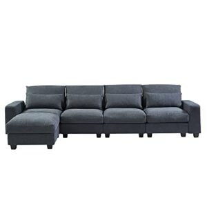 CABSETT Modern Large L-Shape Sectional Sofa Set, Design with Feather Filling Settee, Convertible Chaise Couch with Reversible Chaise for Living Room, Dark Gray