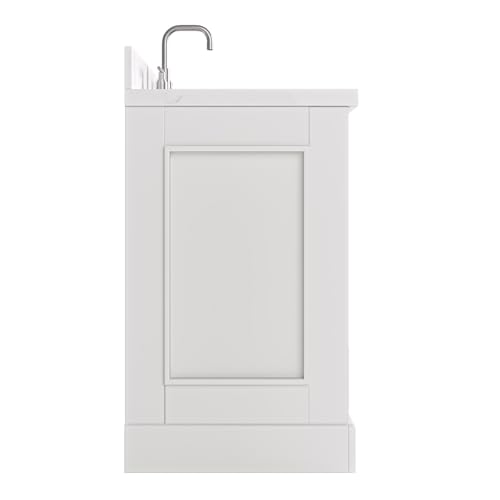 ARIEL Stafford 36" Grey Bathroom Vanity, 1.5" Edge Carrara White Quartz Countertop & Splash, Left Oval Sink, 2 Soft Closing Doors, 5 Full Extension Dovetail Drawers, Brushed Nickel