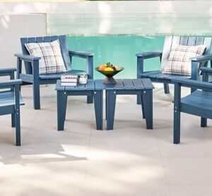 SERWALL Adirondack Chair Set with Side Table, HDPE Patio Bistro Set- Navy Blue