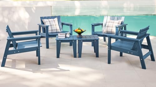 SERWALL Adirondack Chair Set with Side Table, HDPE Patio Bistro Set- Navy Blue