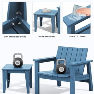 SERWALL Adirondack Chair Set with Side Table, HDPE Patio Bistro Set- Navy Blue