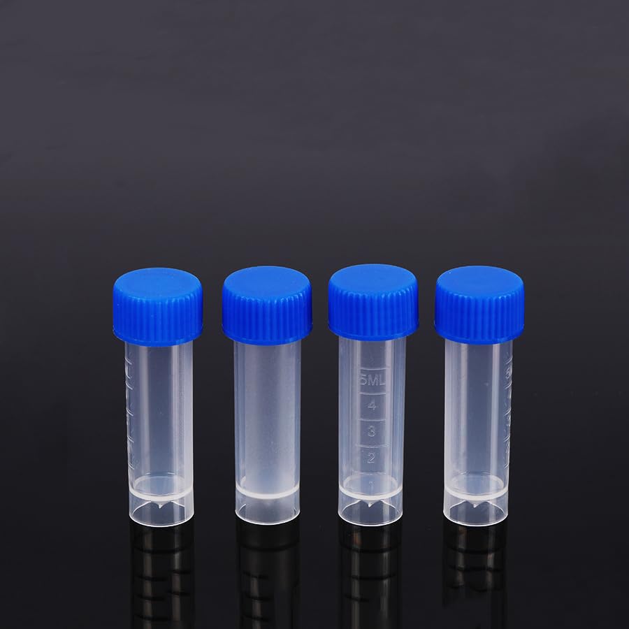 Yaphetss 24Pcs 5ml Plastic Test Tubes with Screw Caps Small Bottle Vial Storage Container Graduated Sample Bottles for Lab, Transparent, FBA-GUS0087638