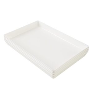 US Acrylic White Plastic Serving Trays (Set of 4) 15” x 10” | Large Unbreakable Reusable Rectangular Party Platters | Serve Appetizers, Fruit, Veggies, & Desserts | BPA-Free & Made in USA