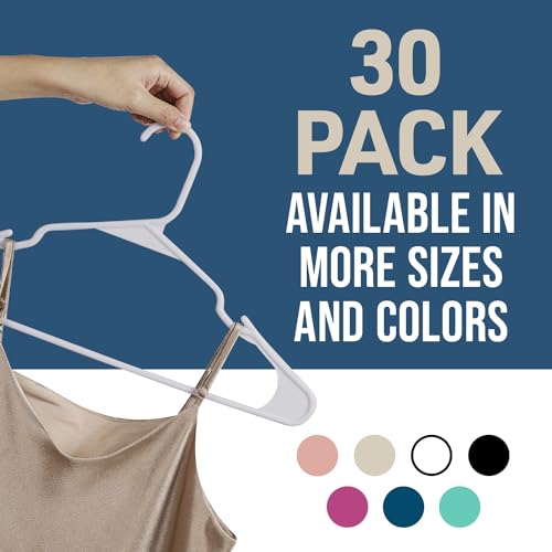 Lifemaster Plastic Clothes Hanger Set - 30 Pieces Versatile, Lightweight, Space-Saving, Non-Slip, Slim Designed, Dry and Wet Clothes Hanger Set - White