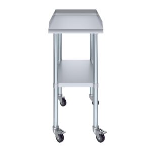 AmGood Commercial Work Table with Backsplash and Sidesplashes with Casters | NSF (Stainless Steel Table with Sideguards + casters, 18" Long x 30" Deep)