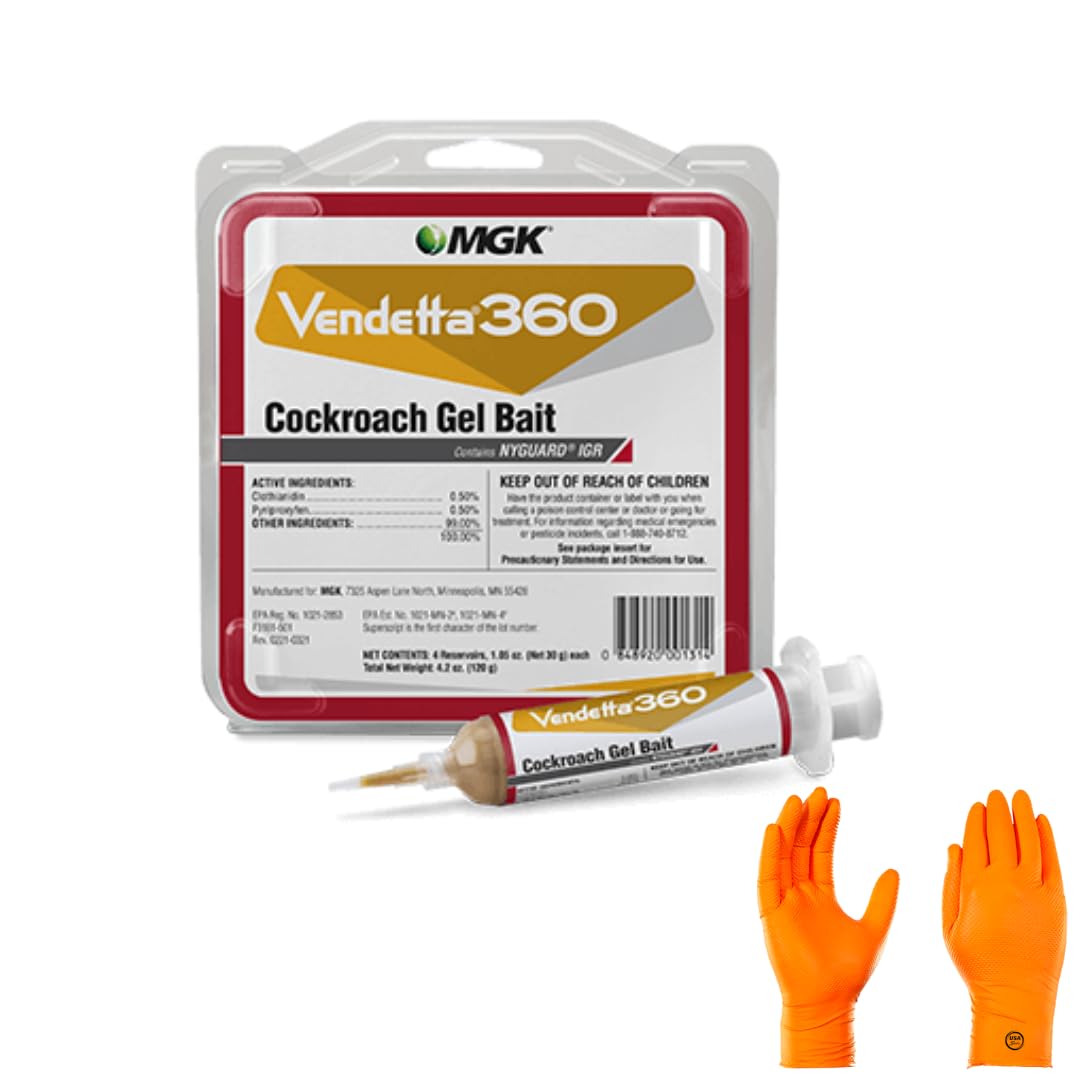 Vendetta 360 Cockroach Gel Bait: Dual-Action Solution with NyGuard IGR for Comprehensive Roach Control | USA Supply Gloves and Pest Identification Card