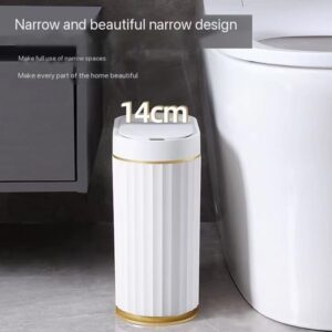 ArHaR Large Capacity Smart Sensor Wastebasket Automatic Household Bathroom with Lid Electric Narrow Paper Basket Seam Potty (7 Litre) (White Grey)