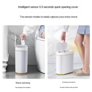 ArHaR Large Capacity Smart Sensor Wastebasket Automatic Household Bathroom with Lid Electric Narrow Paper Basket Seam Potty (7 Litre) (White Grey)