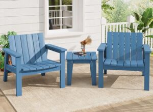 serwall adirondack chair set with side table, hdpe patio bistro set- navy blue