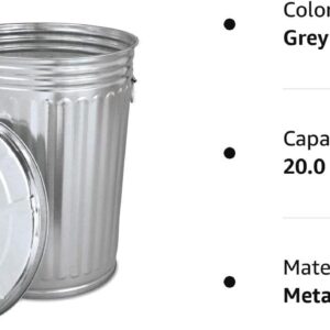 Plexon Pre-Galvanized Trash Can with Lid Round, Steel, 20gal, Grey, Outdoor Garbage Can., 45520GALLONWLID