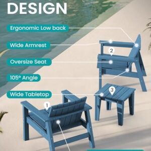 SERWALL Adirondack Chair Set with Side Table, HDPE Patio Bistro Set- Navy Blue