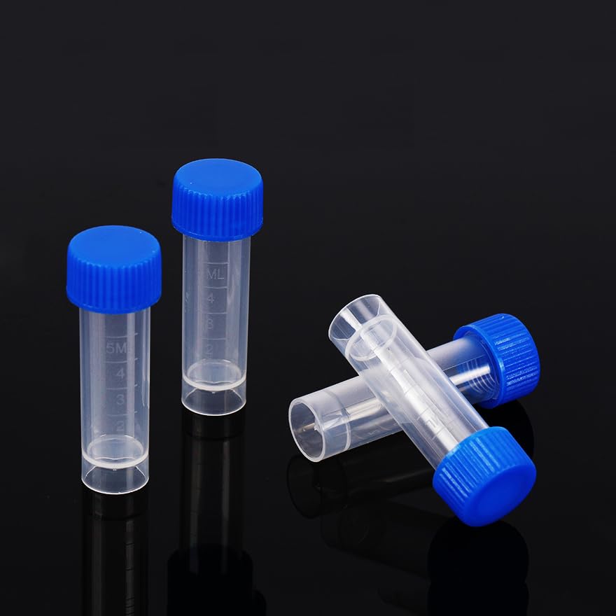 Yaphetss 24Pcs 5ml Plastic Test Tubes with Screw Caps Small Bottle Vial Storage Container Graduated Sample Bottles for Lab, Transparent, FBA-GUS0087638