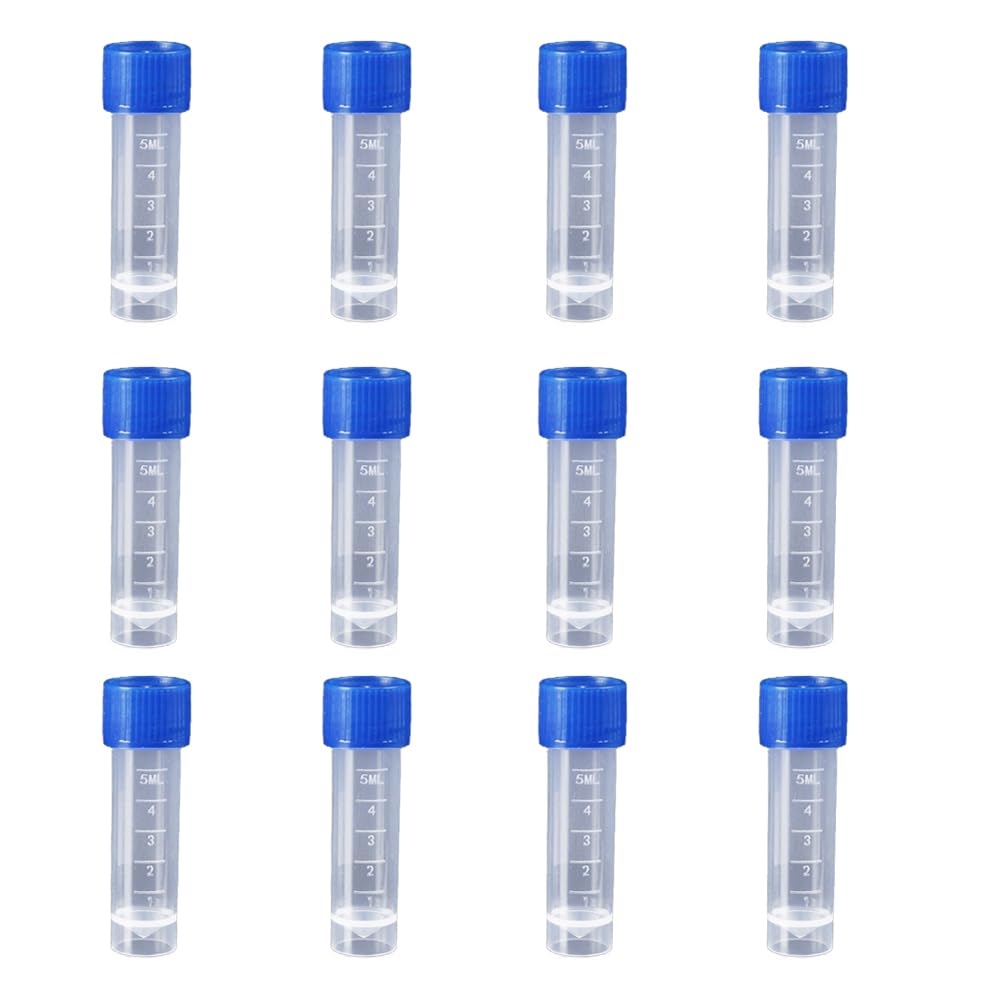 Yaphetss 24Pcs 5ml Plastic Test Tubes with Screw Caps Small Bottle Vial Storage Container Graduated Sample Bottles for Lab, Transparent, FBA-GUS0087638