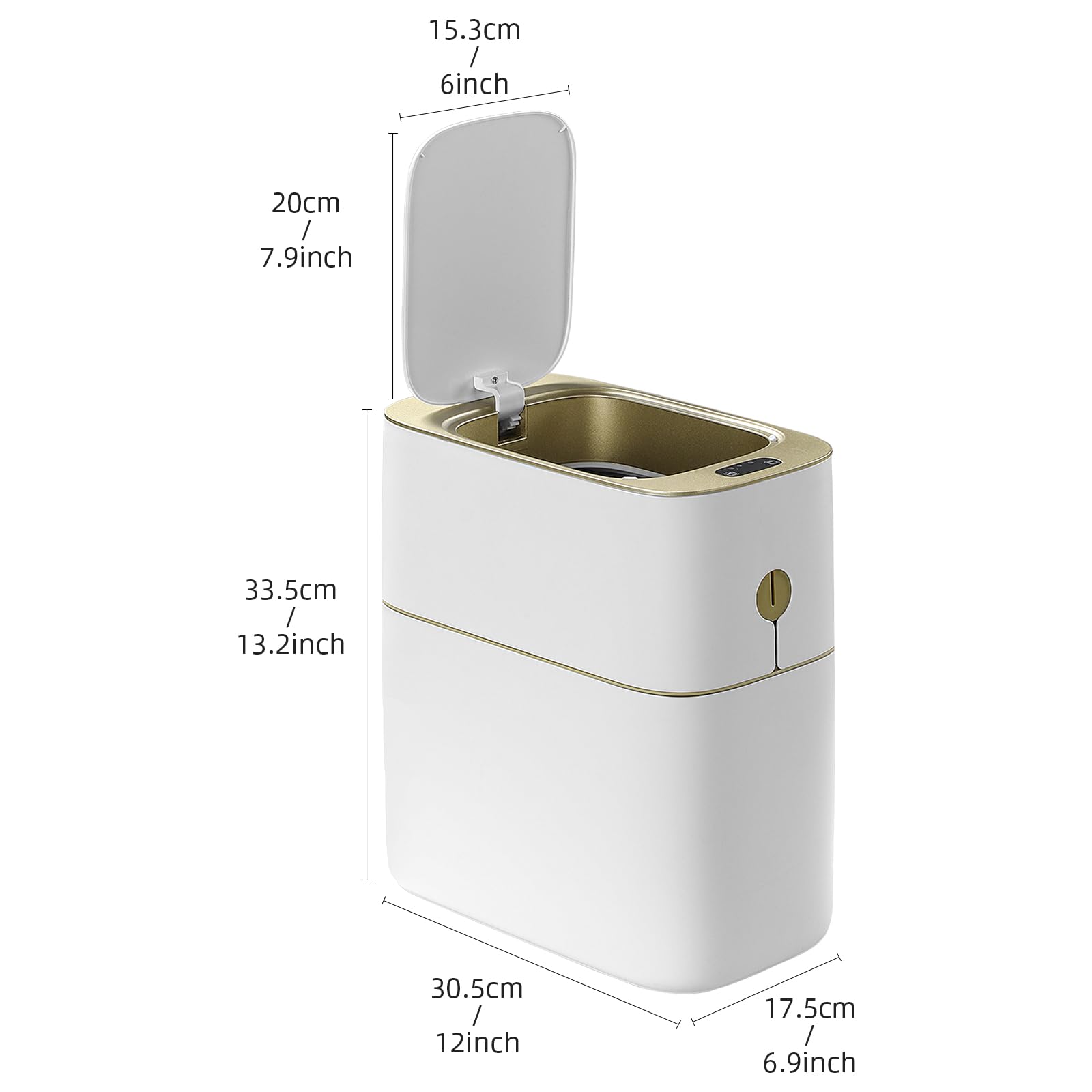 MOPALL Bathroom Trash Can Automatic Touchless,Small Motion Sensor Trash Can with Lid,4 Gallon White-Gold Narrow Smart Garbage Can,Boho Decorative Wastebasket for Bedroom,Home Office,Bathroom