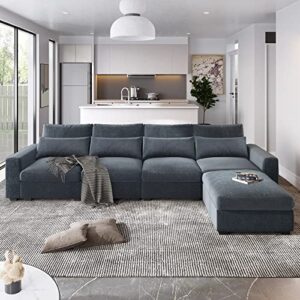 CABSETT Modern Large L-Shape Sectional Sofa Set, Design with Feather Filling Settee, Convertible Chaise Couch with Reversible Chaise for Living Room, Dark Gray