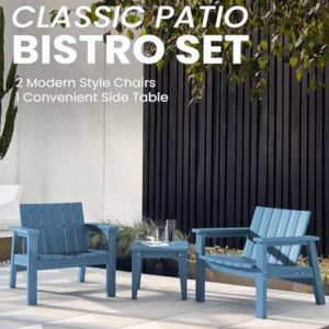 SERWALL Adirondack Chair Set with Side Table, HDPE Patio Bistro Set- Navy Blue