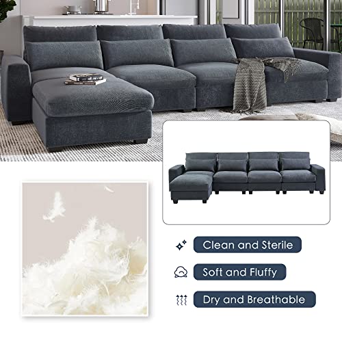 CABSETT Modern Large L-Shape Sectional Sofa Set, Design with Feather Filling Settee, Convertible Chaise Couch with Reversible Chaise for Living Room, Dark Gray