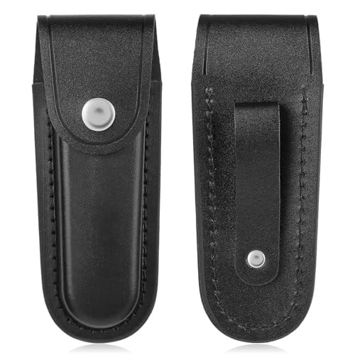 Mabor Pocket Knife Sheath 5 Inch Leather Knife Holster Portable Pocket Knife Belt Holder with Snap Closure and Belt Loop Accessory for Outdoor Climbing Camping Cycling