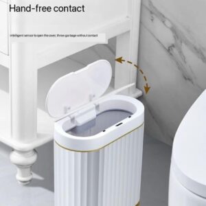 ArHaR Large Capacity Smart Sensor Wastebasket Automatic Household Bathroom with Lid Electric Narrow Paper Basket Seam Potty (7 Litre) (White Grey)