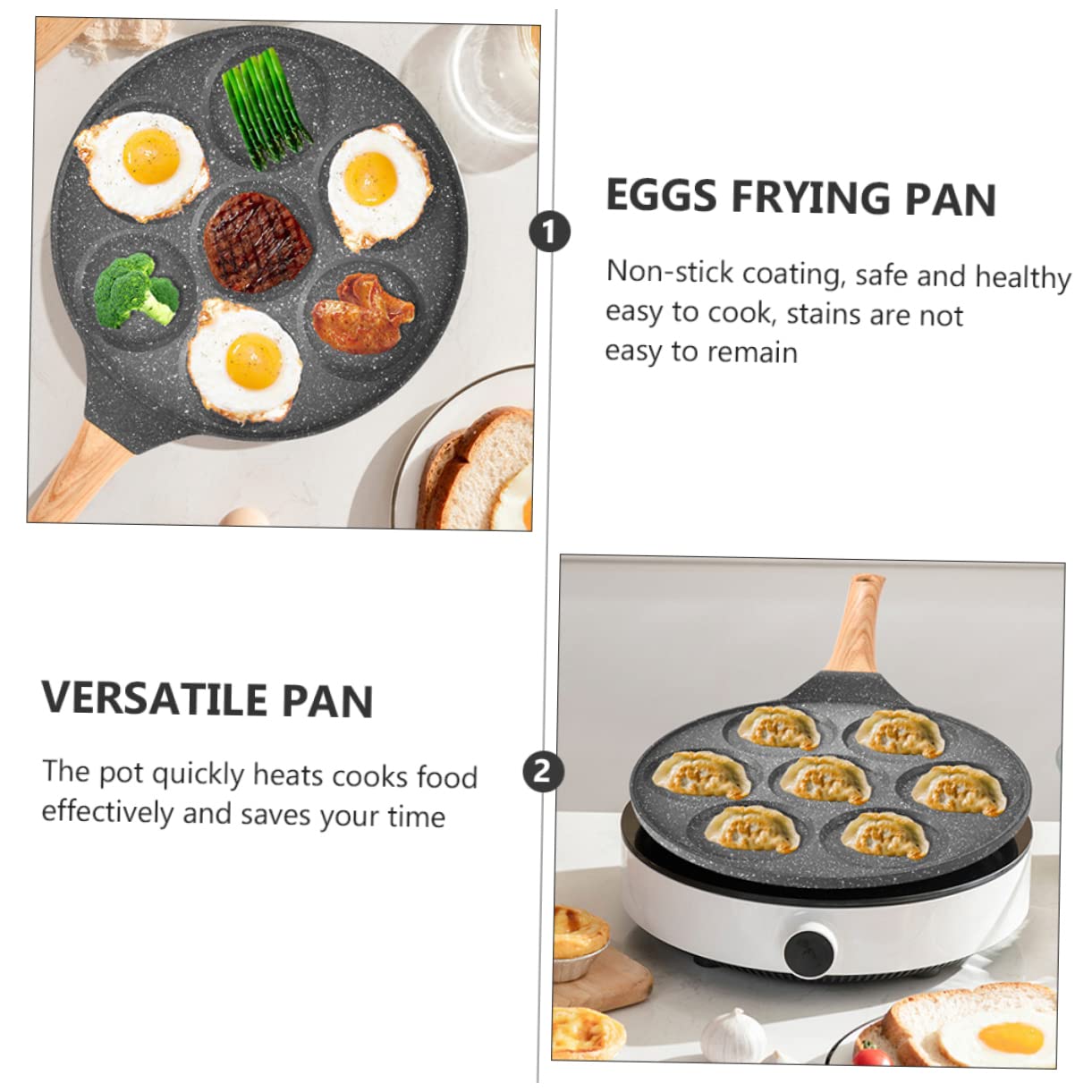 DECHOUS 1pc Seven-hole Egg Frying Pan Outdoor Cooking Stove Non Stick Frying Pans Non Stick Skillets Outdoor Cookware Frypan Nonstick One Egg Frying Pan Flat Skillet Bakelite Mold Dumpling