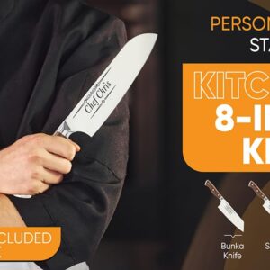 Custom Chef Stainless Kitchen 8-inch Knife with Sheath and Box, Laser Engraved Personalization Gift for Him, Her, Birthday, Housewarming, Anniversary, Kitchen Cooking Knife Gift Set