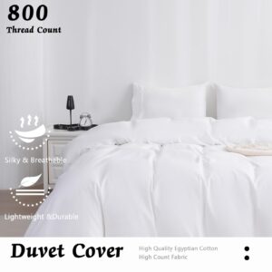 Bedlifes White Duvet Cover Queen 100% Cotton Duvet Cover Queen Size Egyptian Cooling Comforter Cover 800 Thread Count Ultra Soft Like Linen with Zipper Closure and 8 Corner Ties（90×90 Queen）