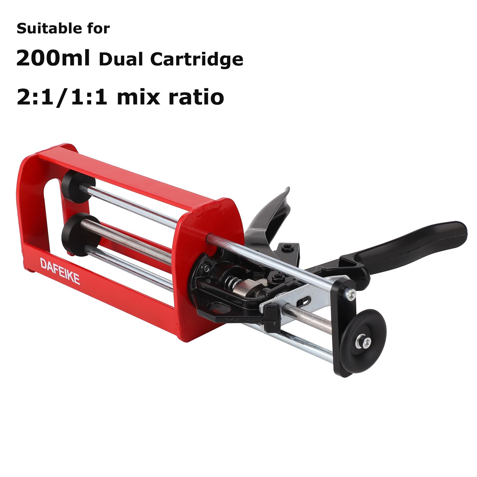 DAFEIKE Epoxy Gun Dual Component Caulking Gun Manual Double Cartridge Caulk Gun Panel Bond Adhesive Applicator for 200 ml/6.75 fl oz Mix Ratio 1:1 and 2:1 e.g. 08115 08116, Red