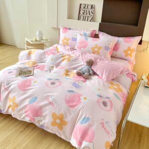 OranFran 100% Cotton Kids Duvet Cover,Pink Peach Duvet Cover Set,Kawaii Bedding Set Twin,Cute Comforter Cover for Girls Boys(Peach,Twin)