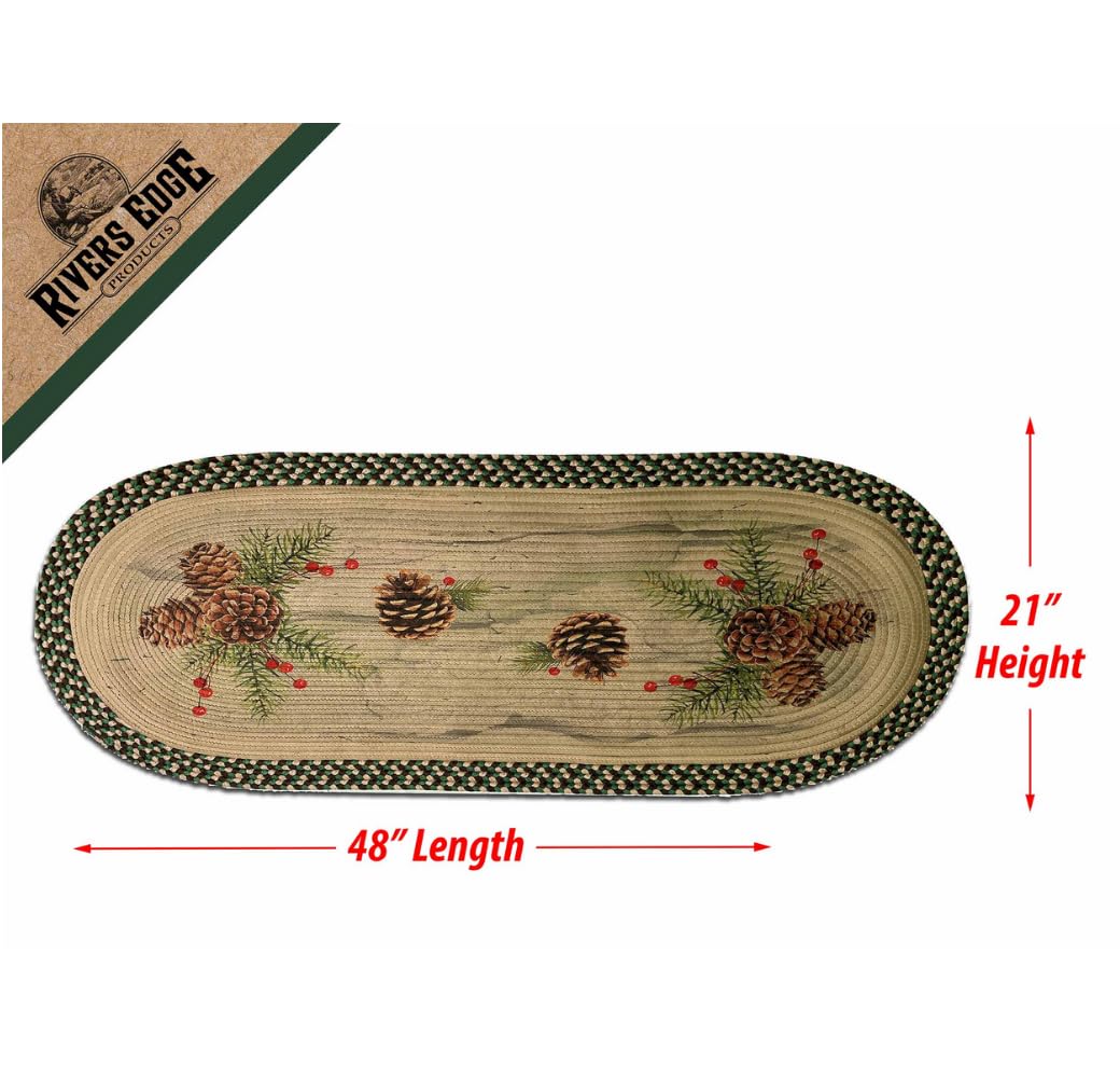 Rivers Edge Products Pine Cone Braided Rug, 48 Inch Oval Shaped Indoor Area Rug, Use for Bedroom Rug or Kitchen Rug, Circle Rug, Round Rug, Oval Rug, Cabin Decor, Pine Cone and Berries