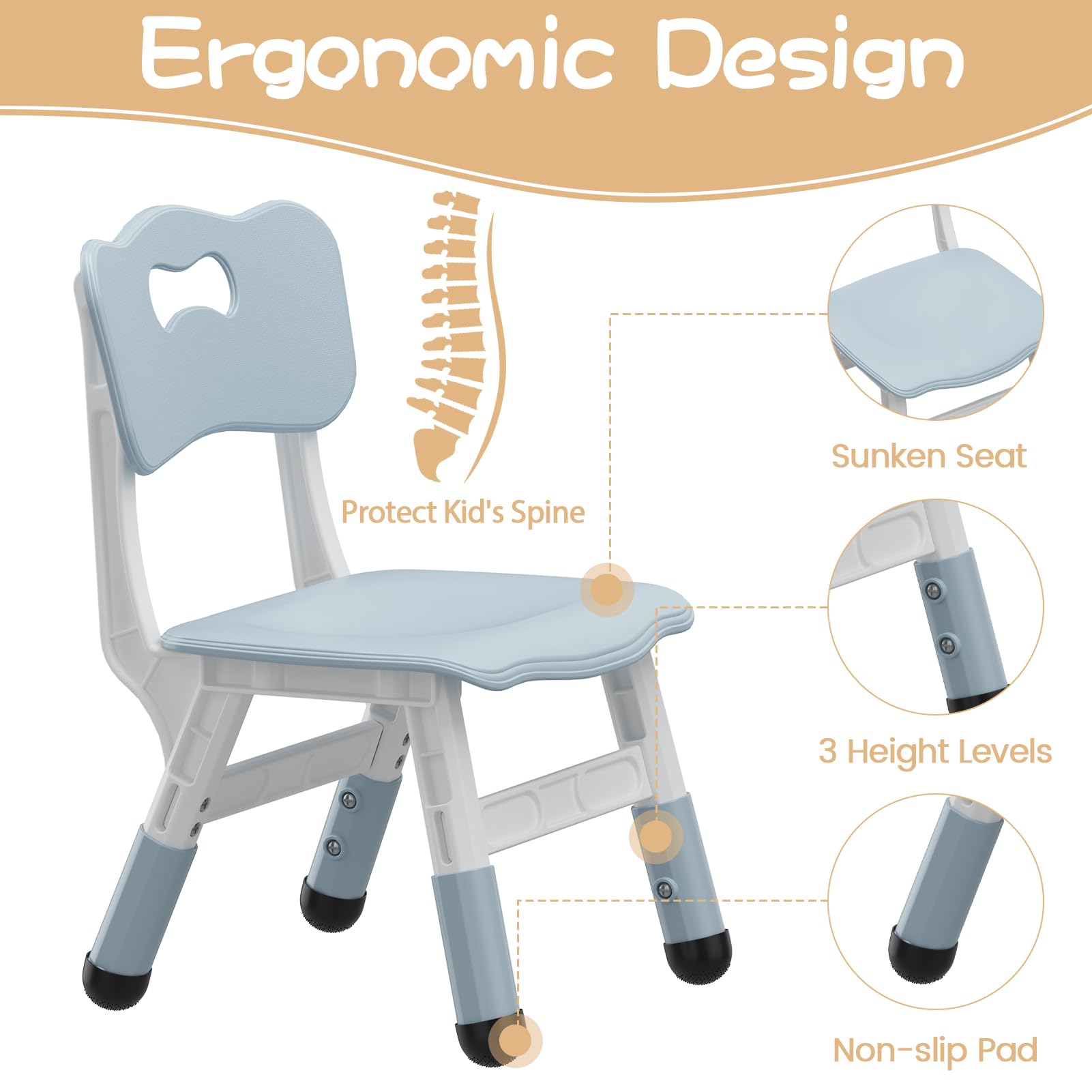 Kids Table and Chair Set, Height Adjustable Toddler Table and 4 Chairs Set for Ages 2-10, Graffiti Desktop, Non-Slip Legs, Arts & Crafts Table, Children Activity Table for Daycare Classroom Home