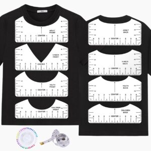 mfjuns 10 pcs t-shirt ruler guide - tshirt measurement tools for children youth adult, v-neck/round pvc rule rulers designs heat press accessories for vinyl alignment, heat press