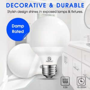 Vanity Globe Light Bulbs G25 LED for Indoor Bathroom Mirror Living Area, 5000K Daylight, Dimmable 600 Lumens, 6W, E26 Base, Round Frosted Classic Ambient Decorative Bulb - UL, 8-Pack