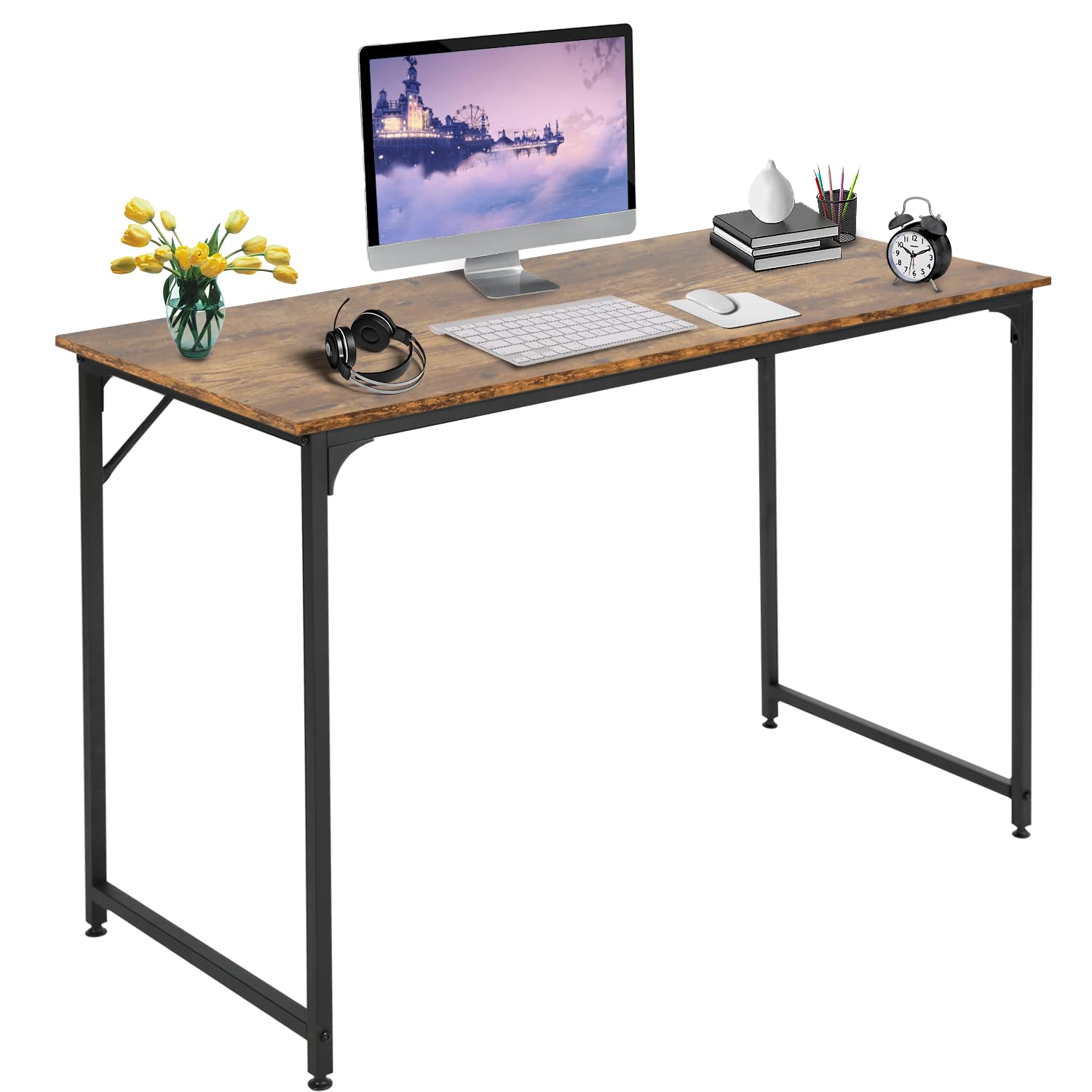 Dopinmin 47 inch Computer Desk Modern Writing Desk,Simple Study Table,Industrial Office Desk,Sturdy Laptop Table for Home Office,Brown