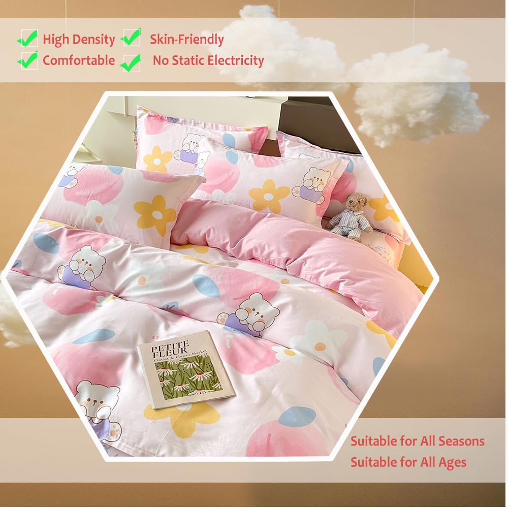 OranFran 100% Cotton Kids Duvet Cover,Pink Peach Duvet Cover Set,Kawaii Bedding Set Twin,Cute Comforter Cover for Girls Boys(Peach,Twin)