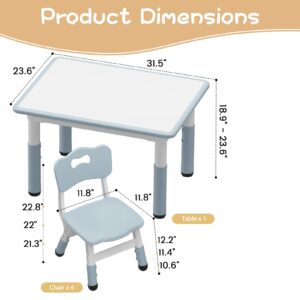 Kids Table and Chair Set, Height Adjustable Toddler Table and 4 Chairs Set for Ages 2-10, Graffiti Desktop, Non-Slip Legs, Arts & Crafts Table, Children Activity Table for Daycare Classroom Home