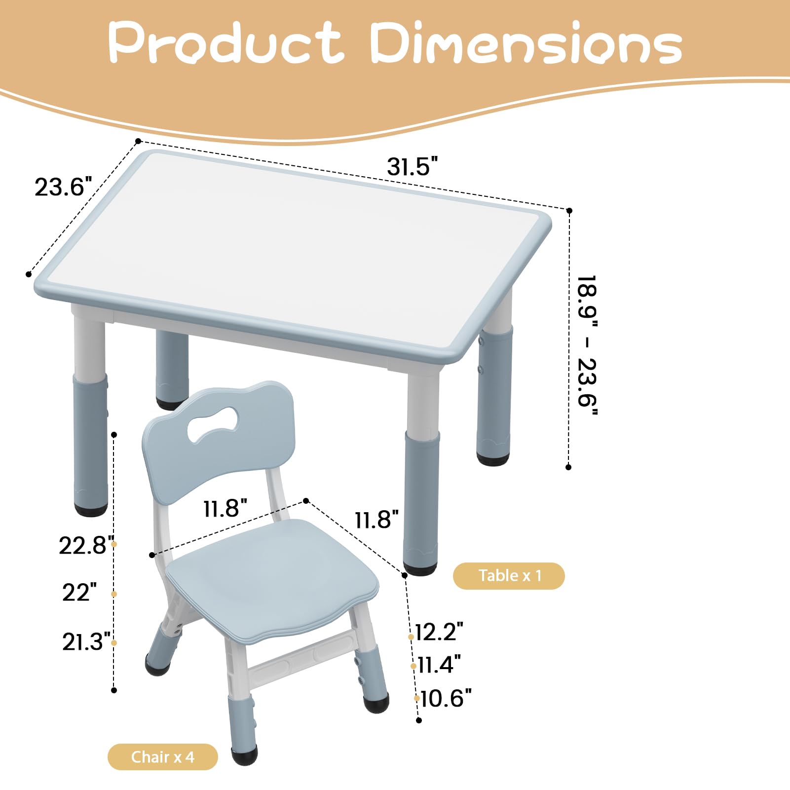 Kids Table and Chair Set, Height Adjustable Toddler Table and 4 Chairs Set for Ages 2-10, Graffiti Desktop, Non-Slip Legs, Arts & Crafts Table, Children Activity Table for Daycare Classroom Home